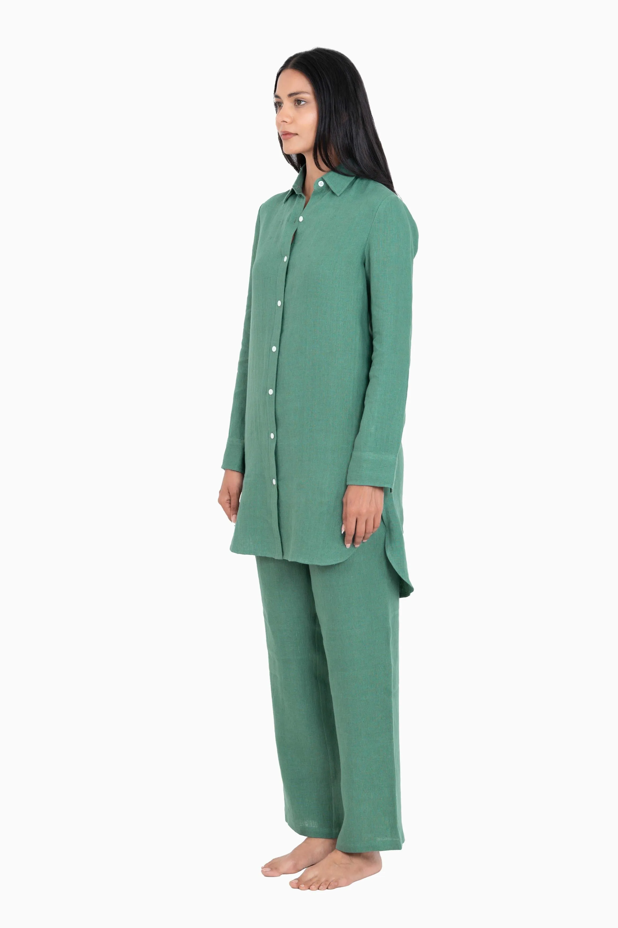 Linen Ginger Long Shirt-Brown Bean