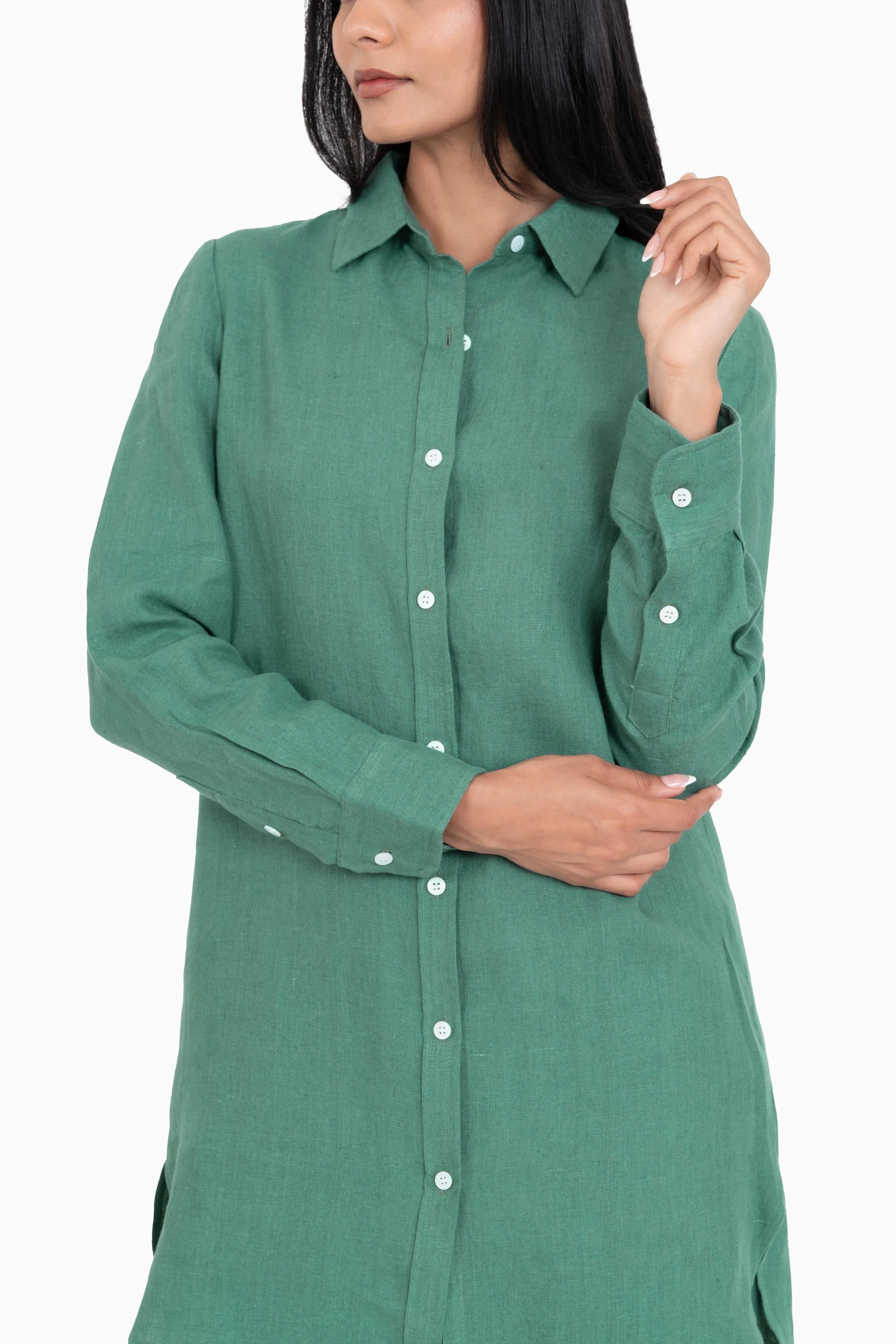 Linen Ginger Long Shirt-Brown Bean