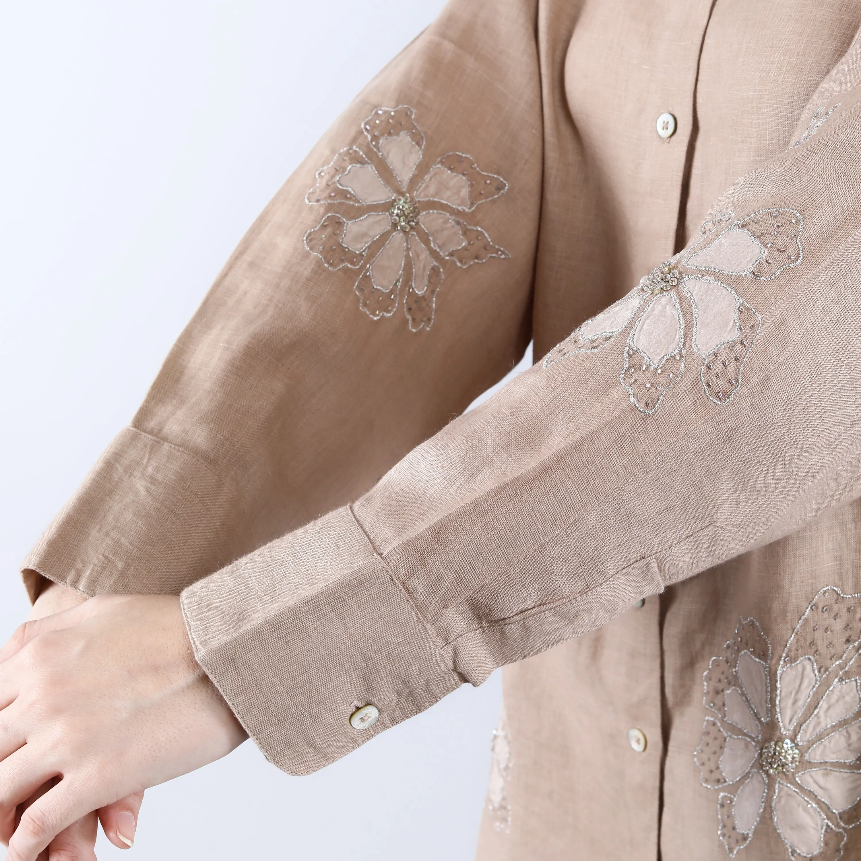 Linen Khaki Patti and Sequin Work Co-Ord Set