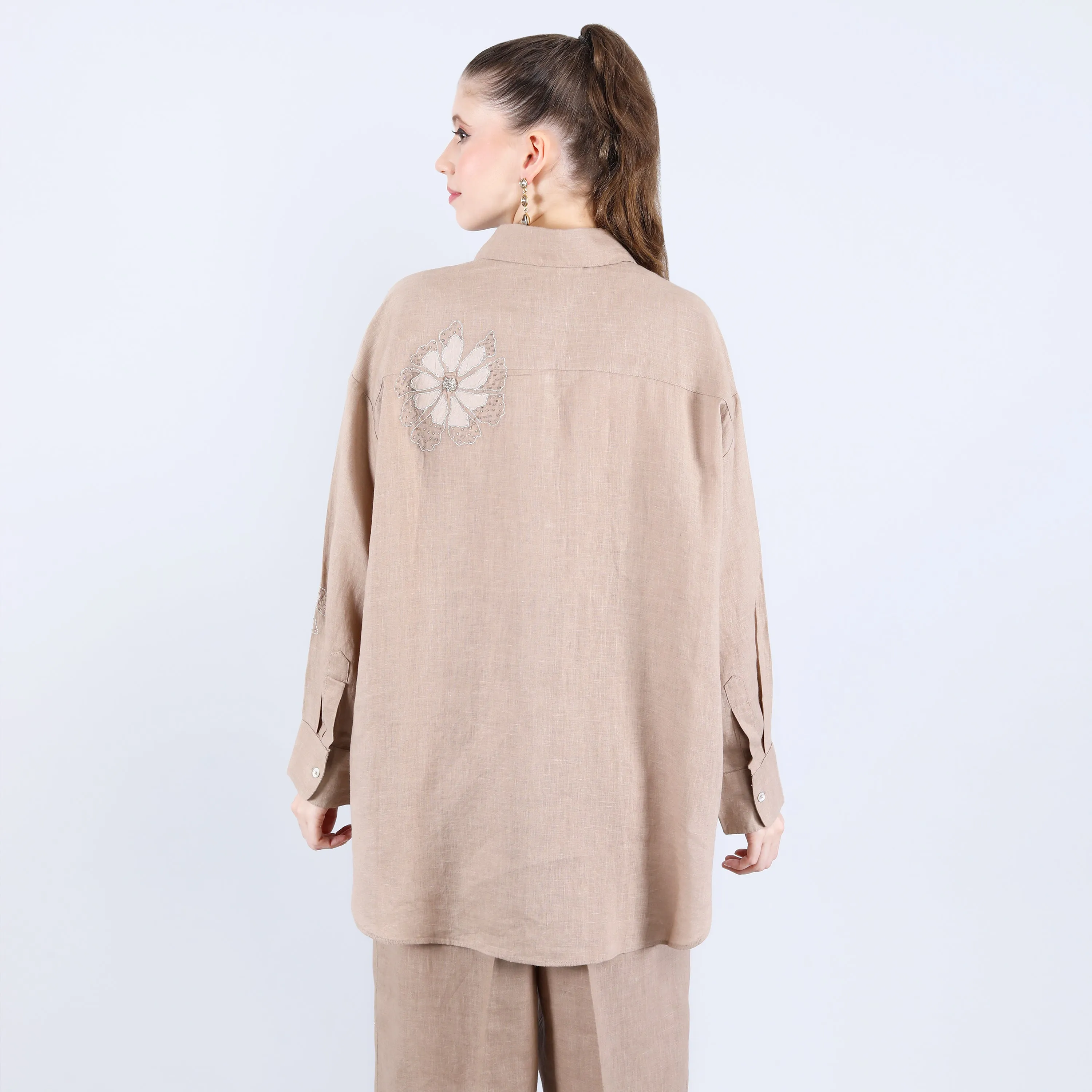 Linen Khaki Patti and Sequin Work Co-Ord Set