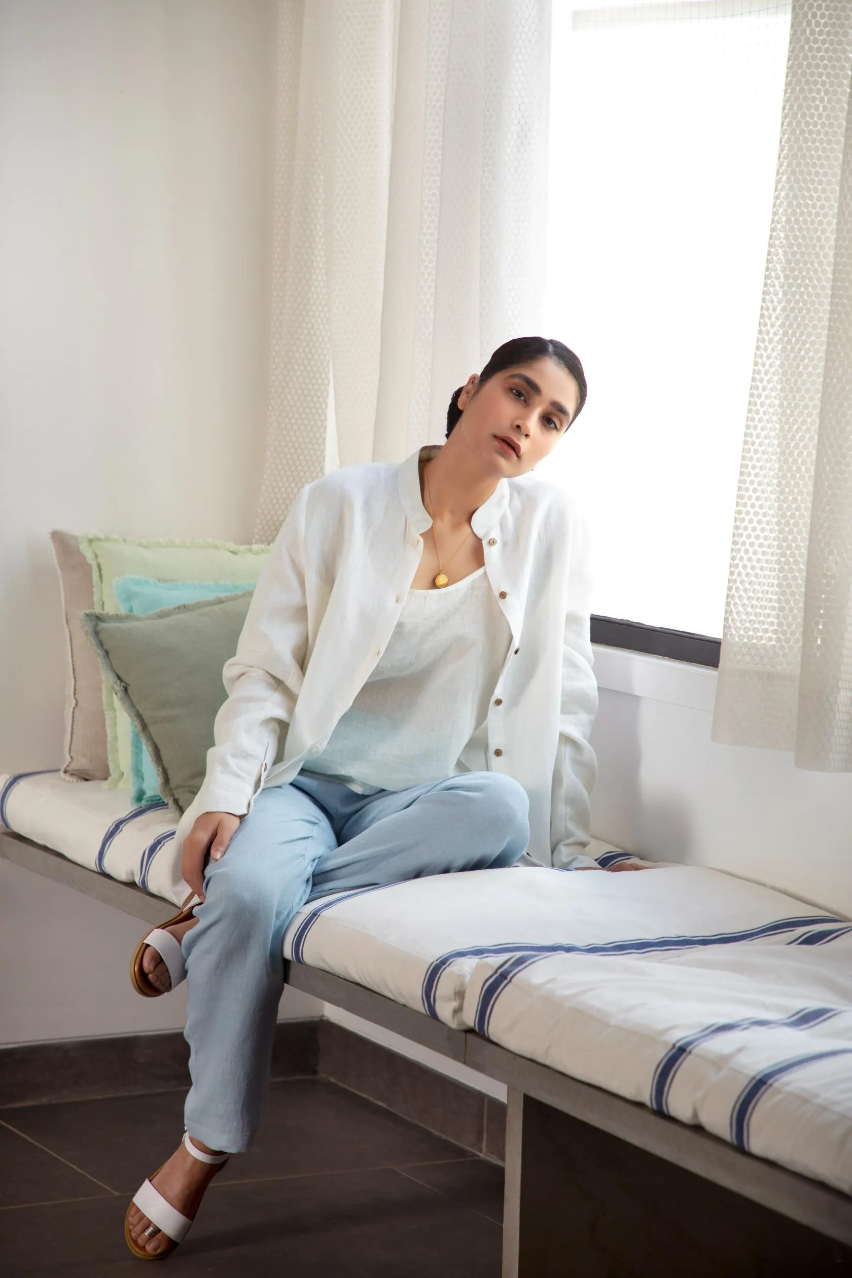 Linen Luna Shirt-Angora White