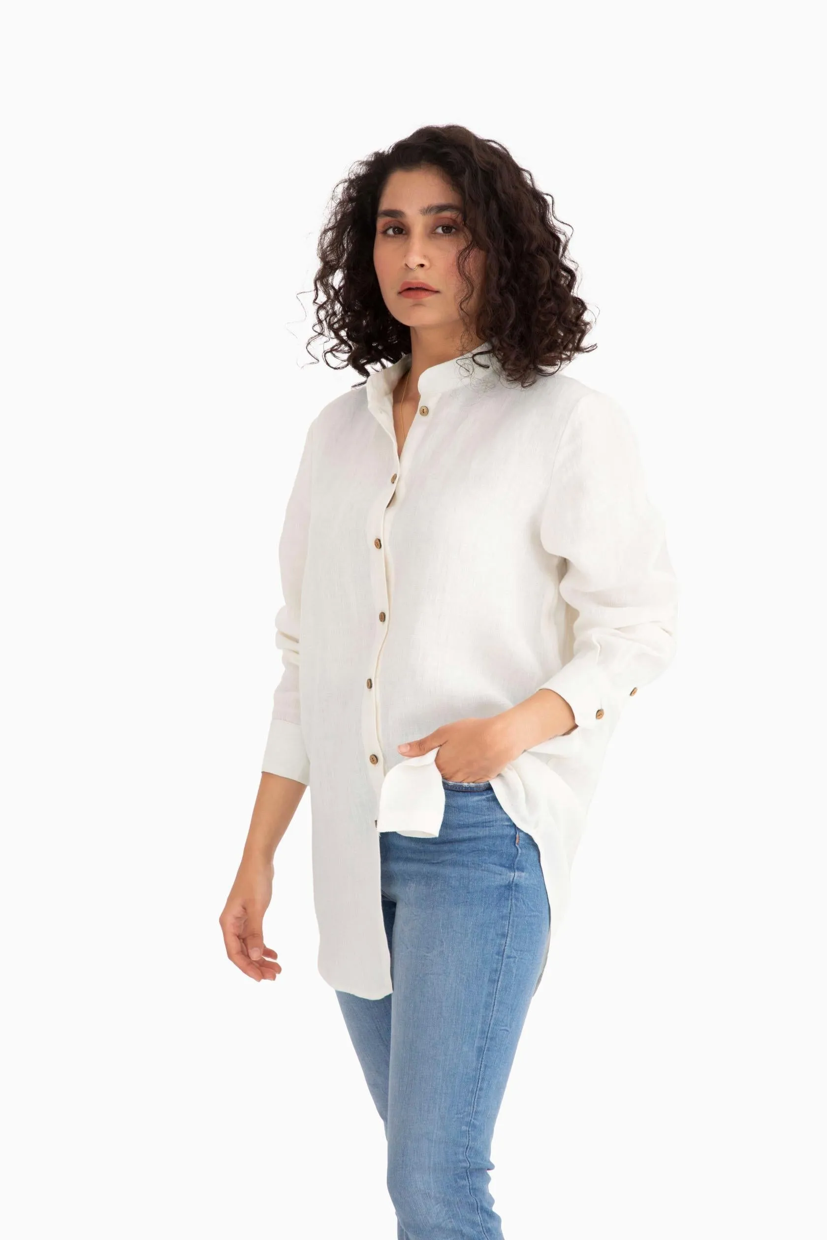 Linen Luna Shirt-Angora White