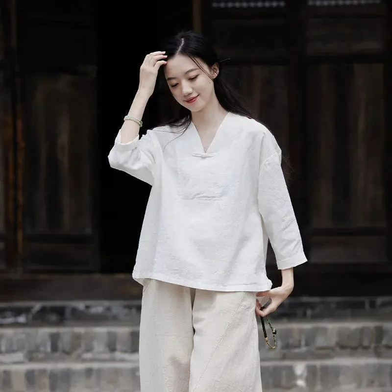 linen shirts women summer tops womens blouses 3 4 sleeve tops