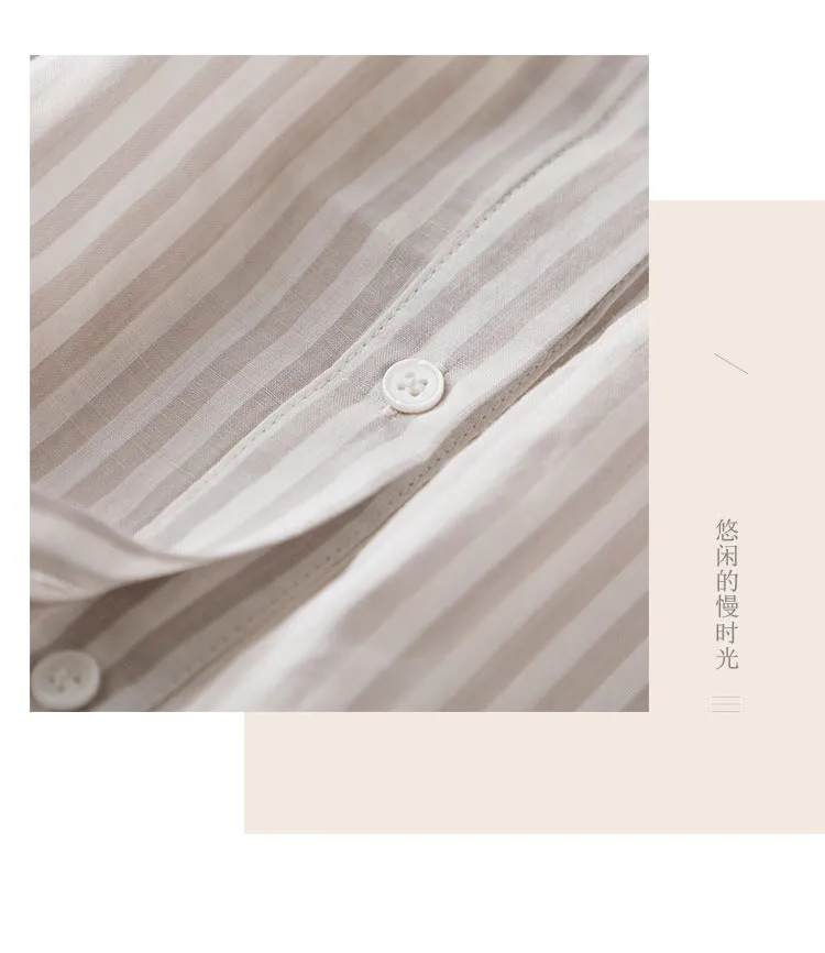 Linen Striped Women Casual Blouse