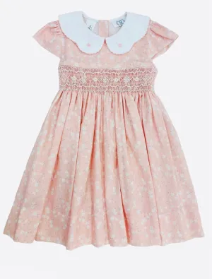 Lulu Bebe Blush Floral Smocked Tie Back Dress