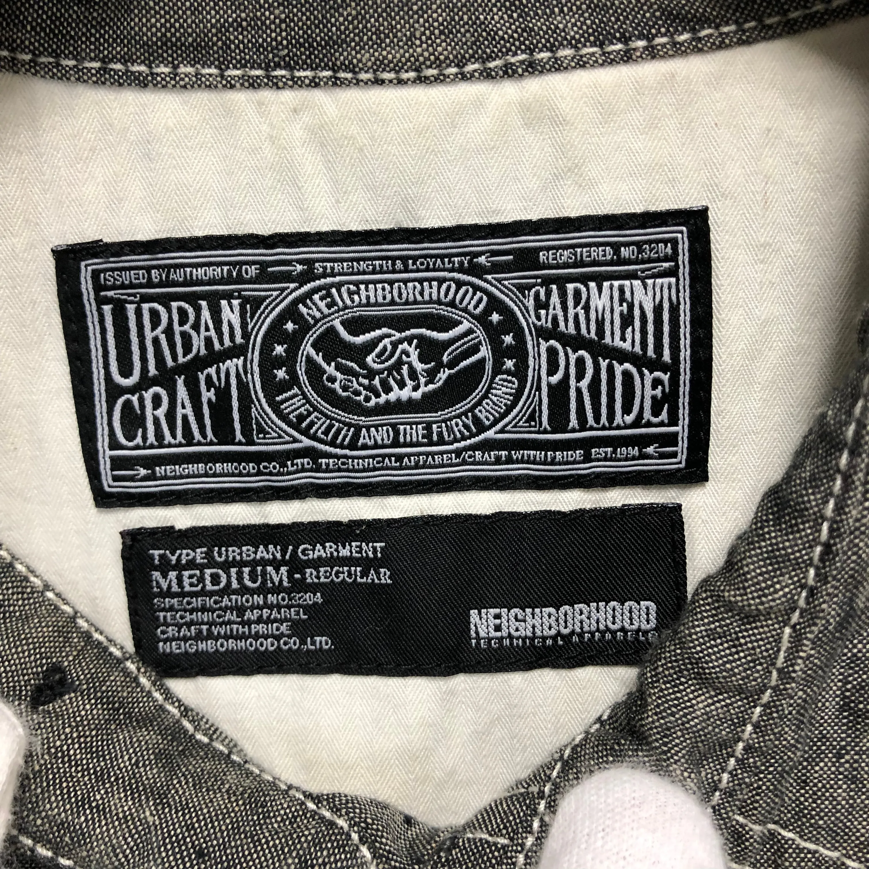 [M] Neighborhood Wolves Linen Chambray Shirt L/S Black