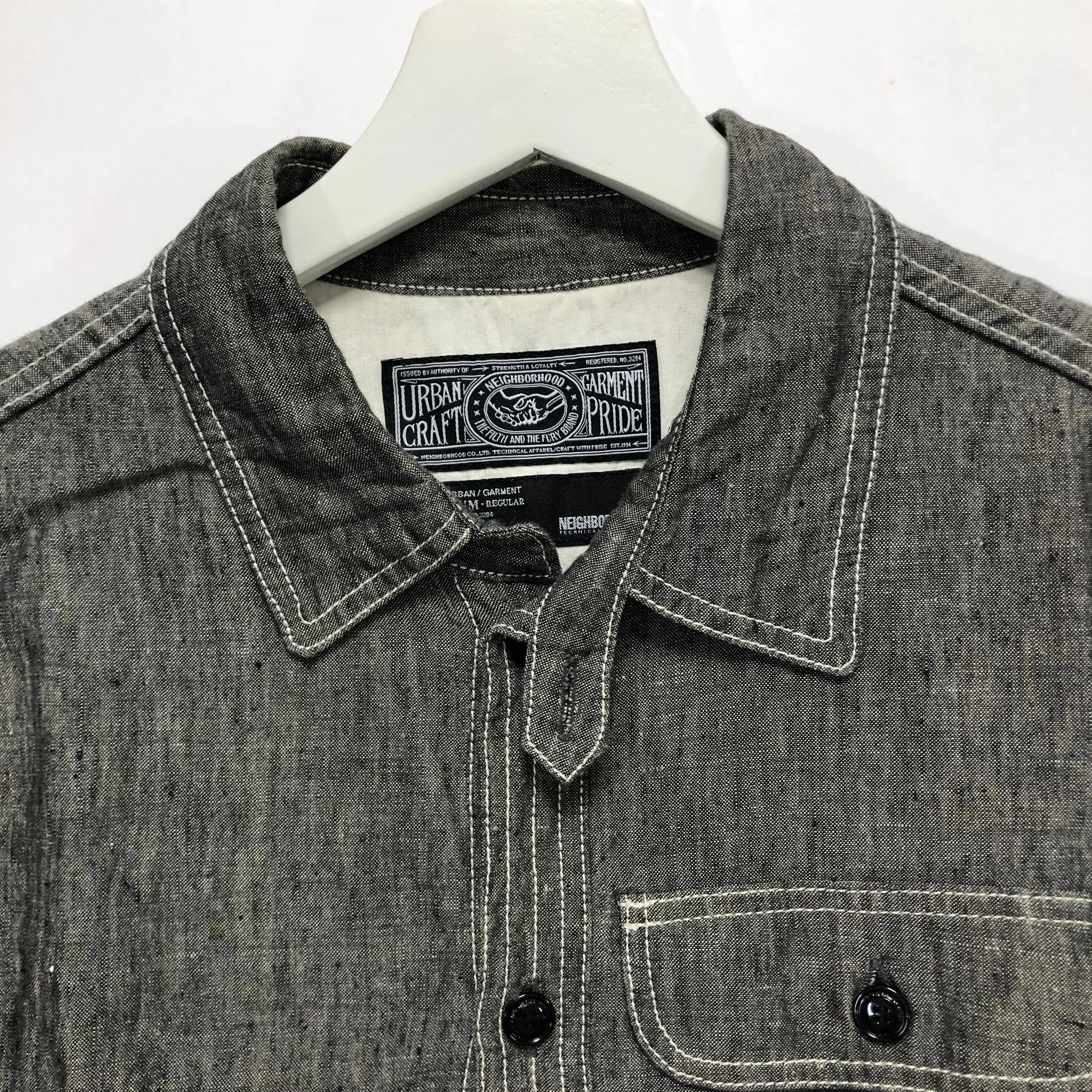 [M] Neighborhood Wolves Linen Chambray Shirt L/S Black
