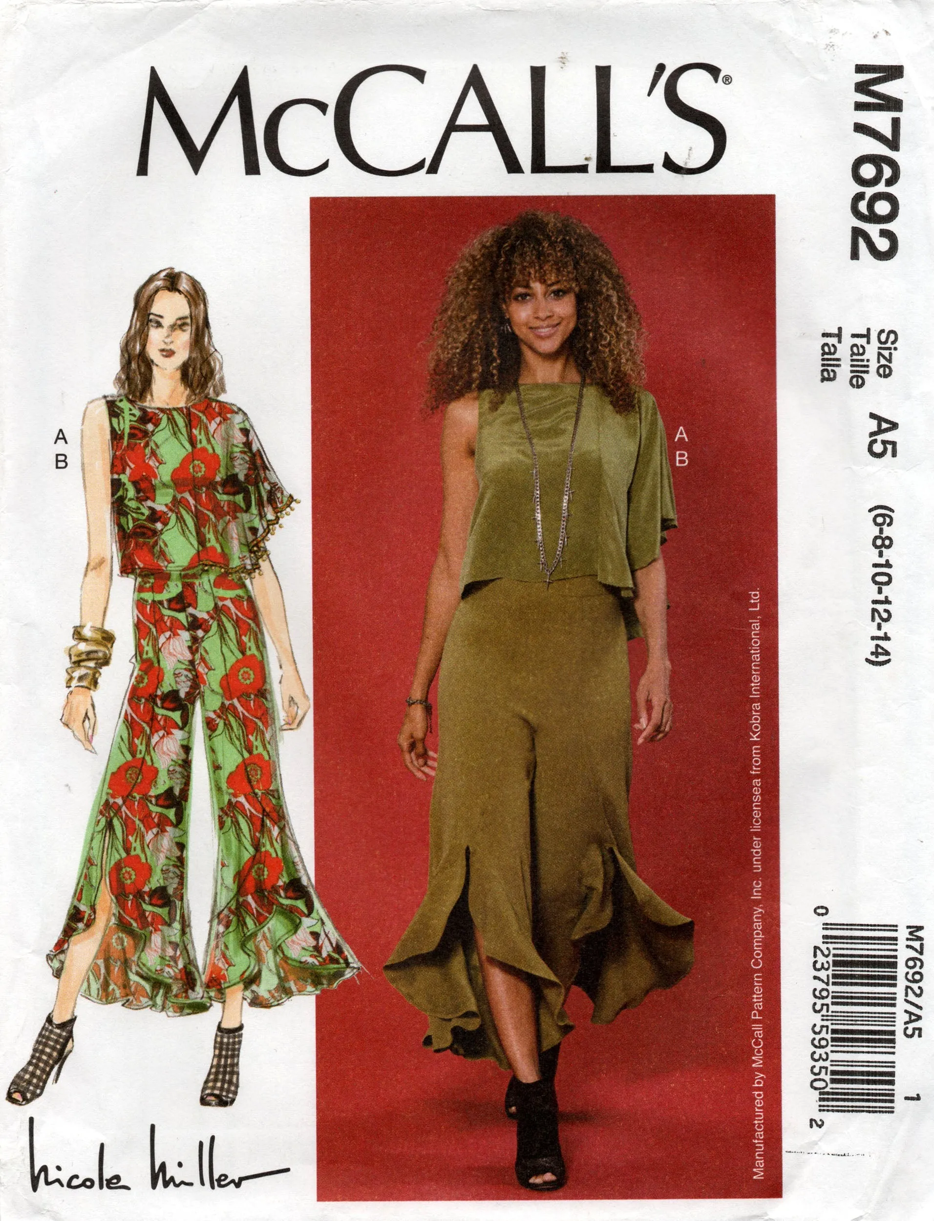 McCall's M7692 NICOLE MILLER Womens Asymmetric Top & Pants with Ruffled Hem Out Of Print Sewing Pattern Sizes 6 - 14 UNCUT Factory Folded