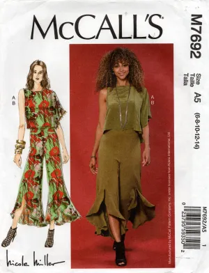 McCall's M7692 NICOLE MILLER Womens Asymmetric Top & Pants with Ruffled Hem Out Of Print Sewing Pattern Sizes 6 - 14 UNCUT Factory Folded