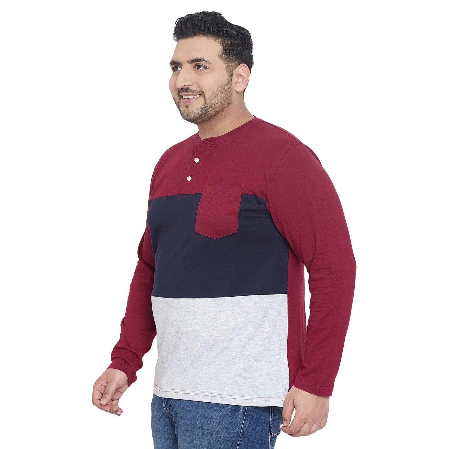 Men Plus Size Jackman Colorblock Henley Tshirt