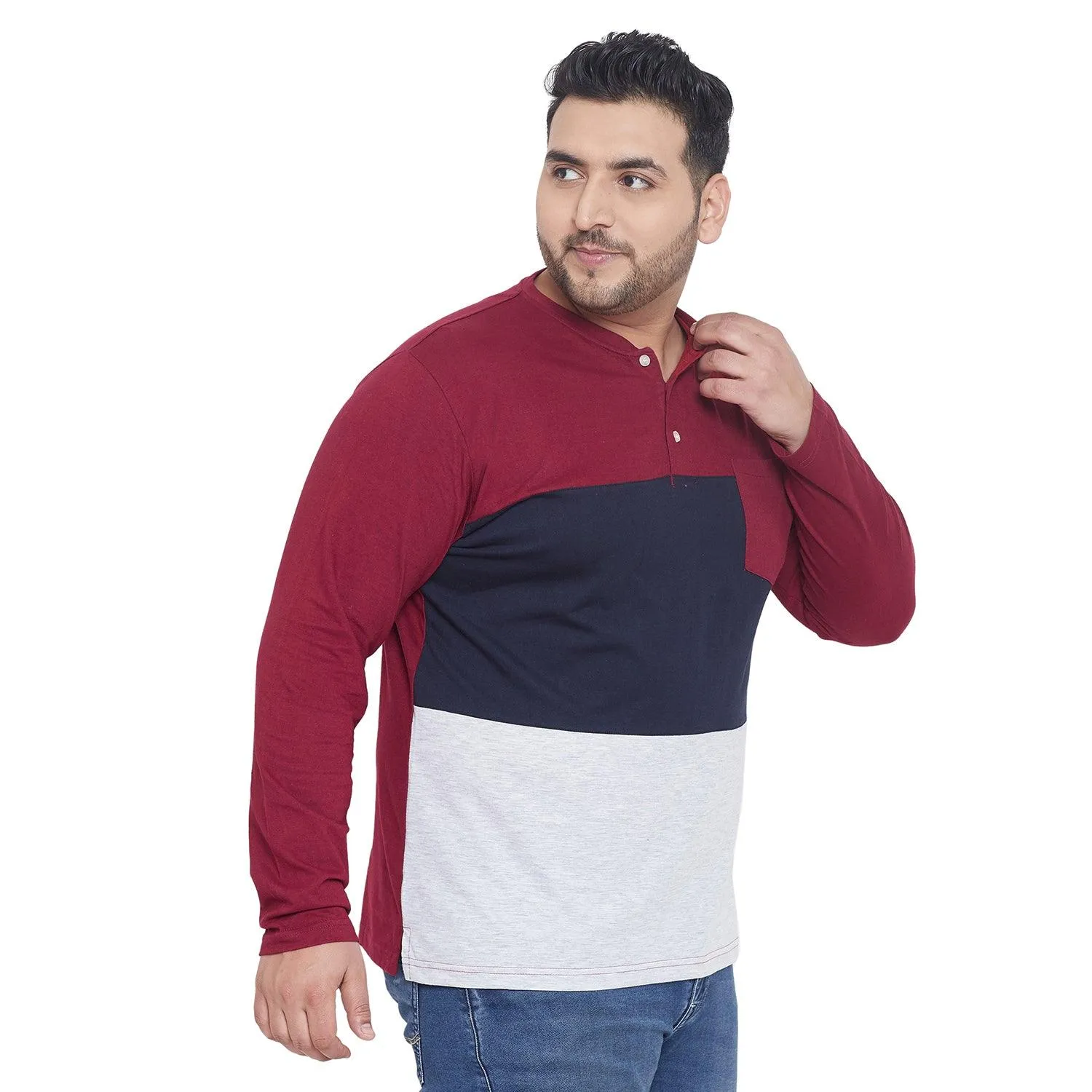 Men Plus Size Jackman Colorblock Henley Tshirt