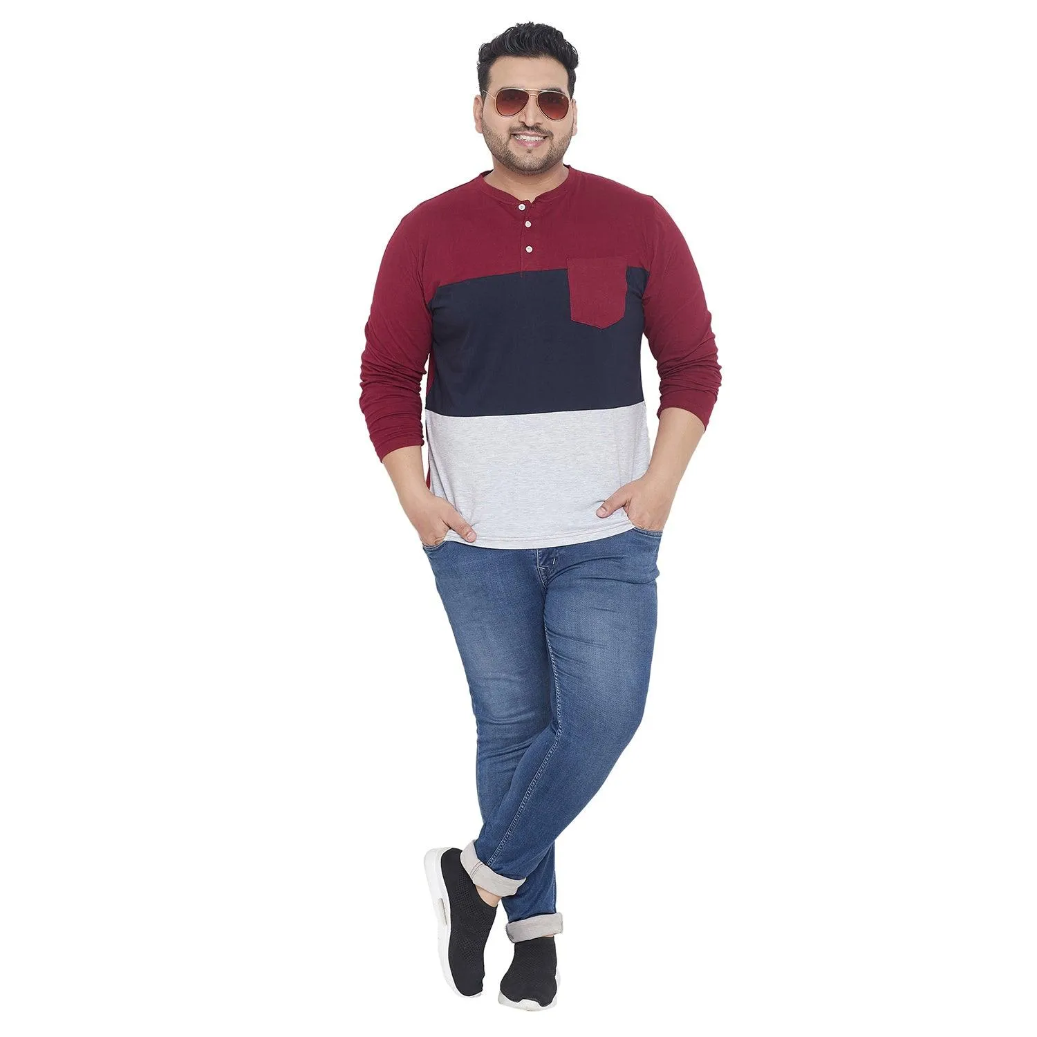Men Plus Size Jackman Colorblock Henley Tshirt