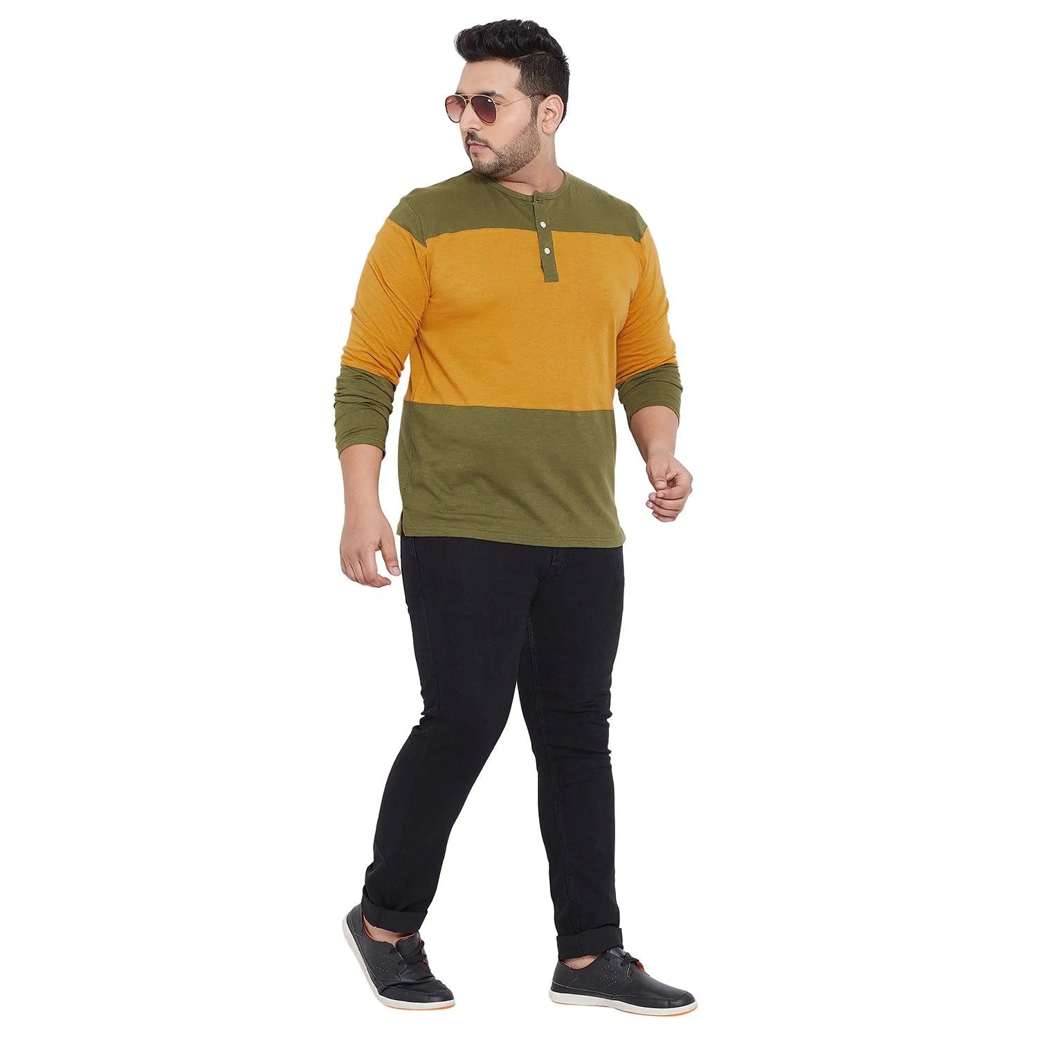 Men Plus Size Midlands Colorblock Henley Tshirt