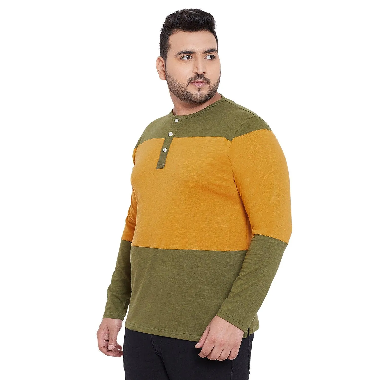 Men Plus Size Midlands Colorblock Henley Tshirt