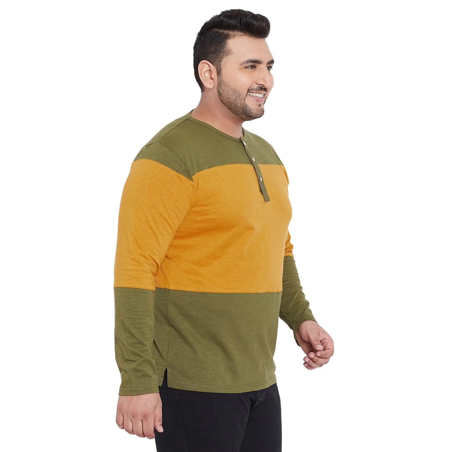 Men Plus Size Midlands Colorblock Henley Tshirt