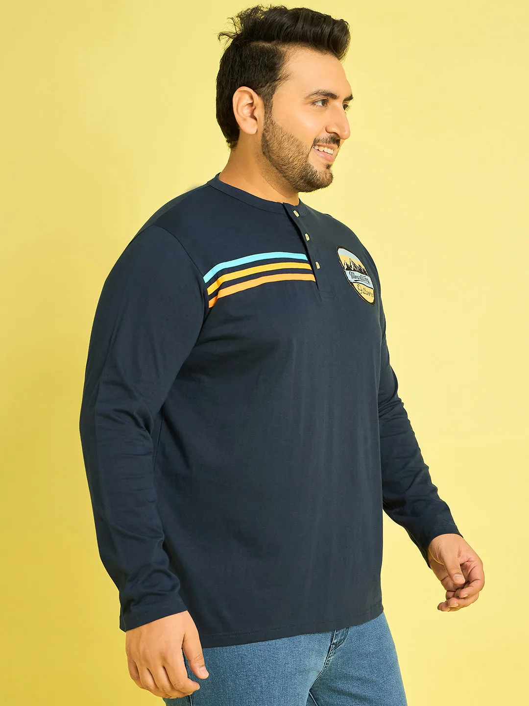 Men Plus Size Reming Solid Henley Tshirt