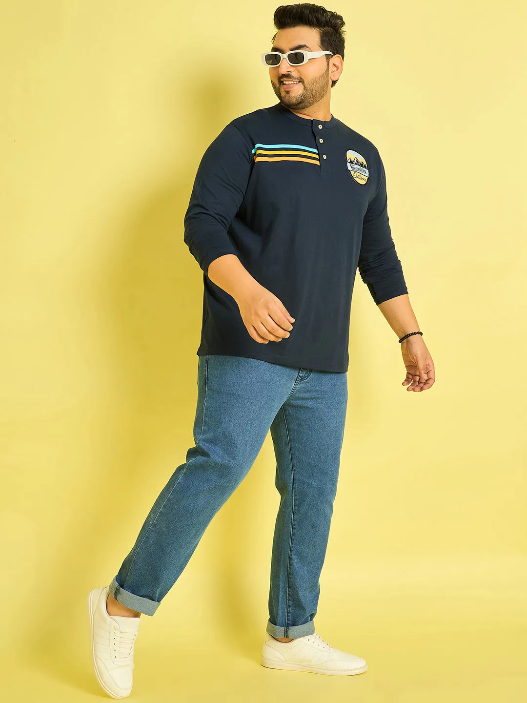 Men Plus Size Reming Solid Henley Tshirt