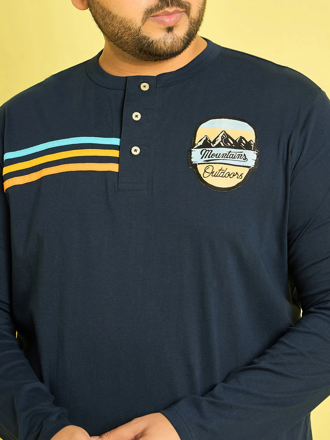 Men Plus Size Reming Solid Henley Tshirt