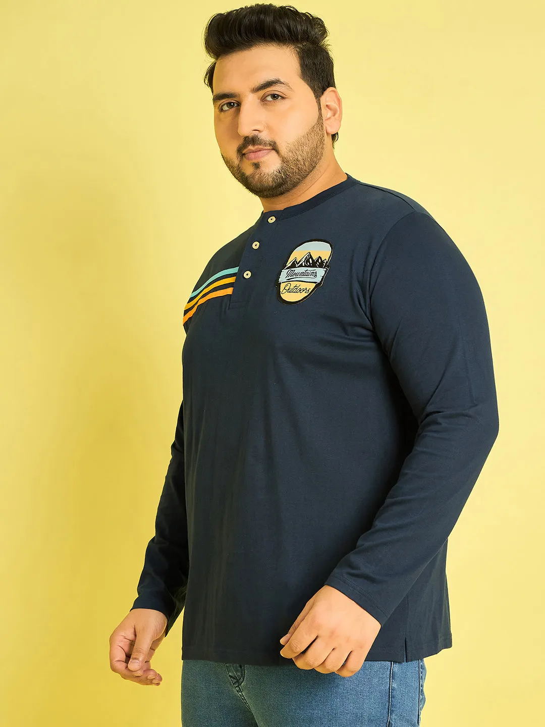 Men Plus Size Reming Solid Henley Tshirt