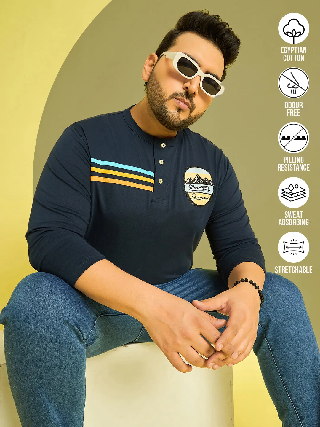 Men Plus Size Reming Solid Henley Tshirt