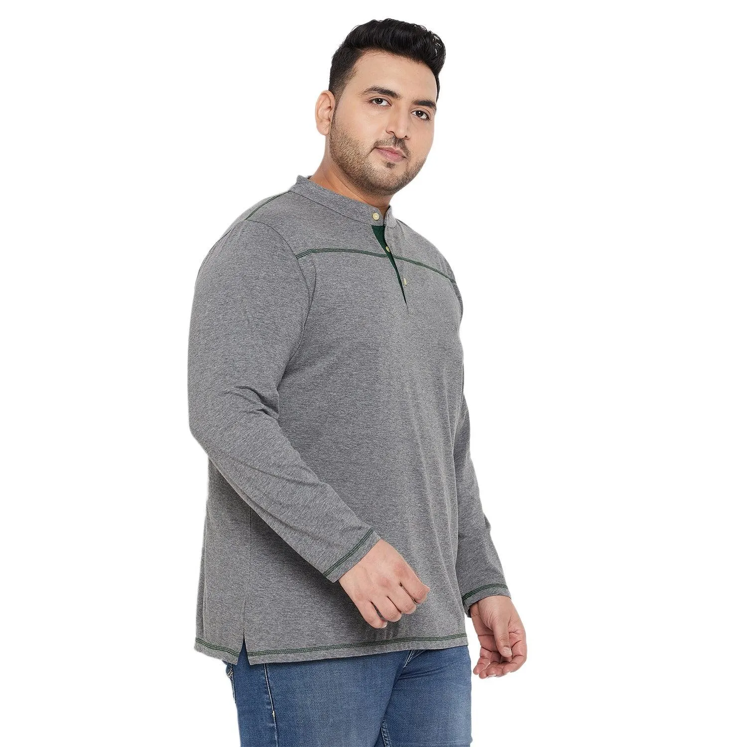 Men Plus Size Santro Solid Henley Tshirt