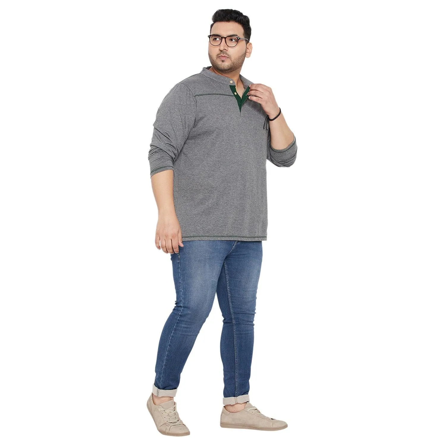 Men Plus Size Santro Solid Henley Tshirt