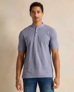 Men Purple Henley Polo Shirt