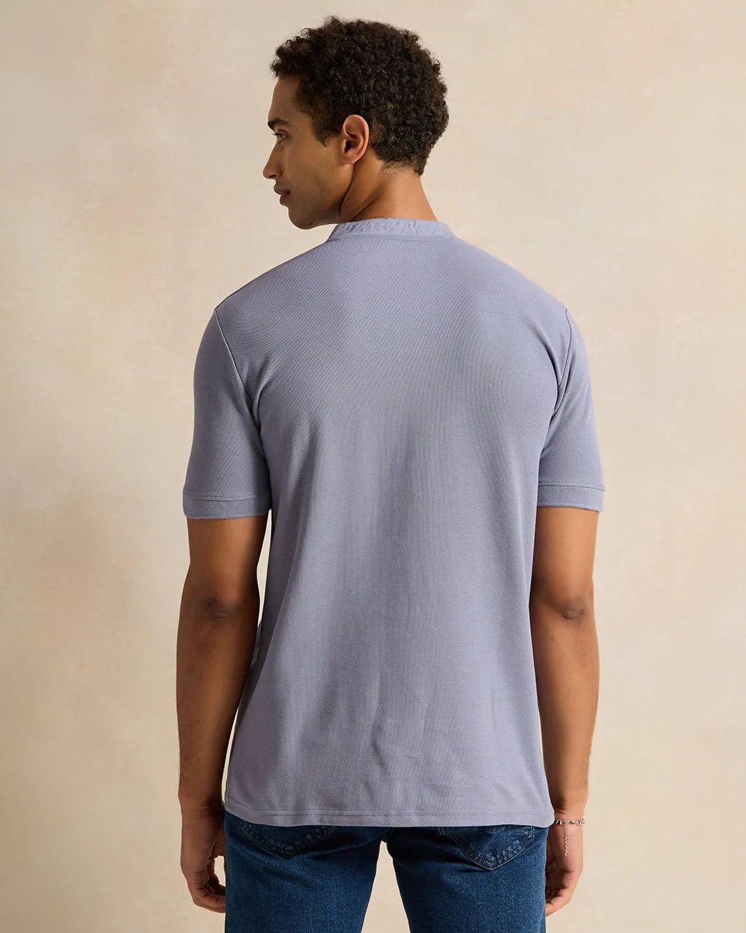 Men Purple Henley Polo Shirt