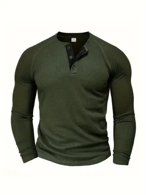 Men’s Casual Ribbed Short-Sleeve Henley Shirt