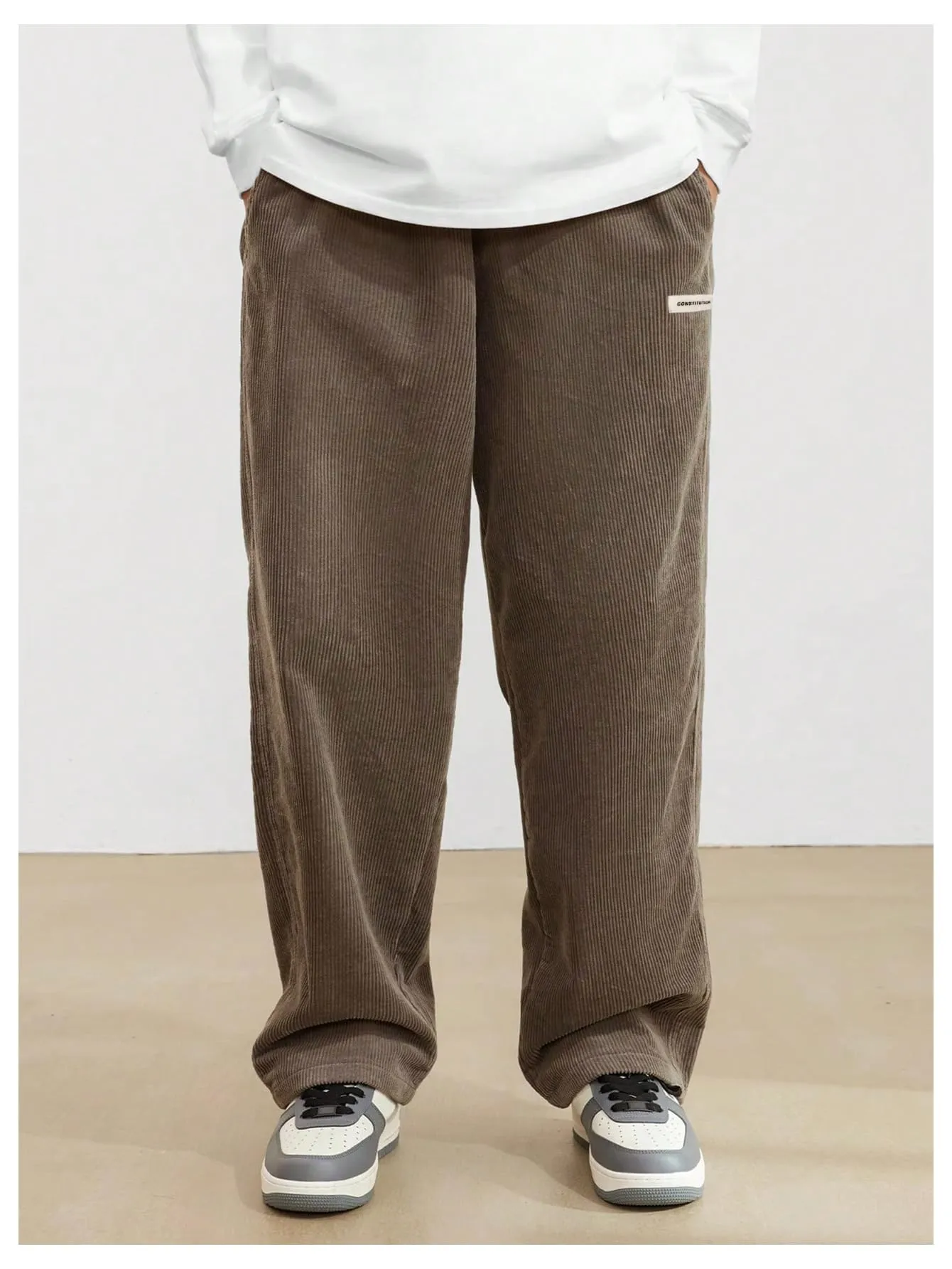 Men's Drawstring Elastic Waist Corduroy Pants