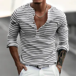 Men's Henley Long-Sleeve Striped Shirt by Josh
