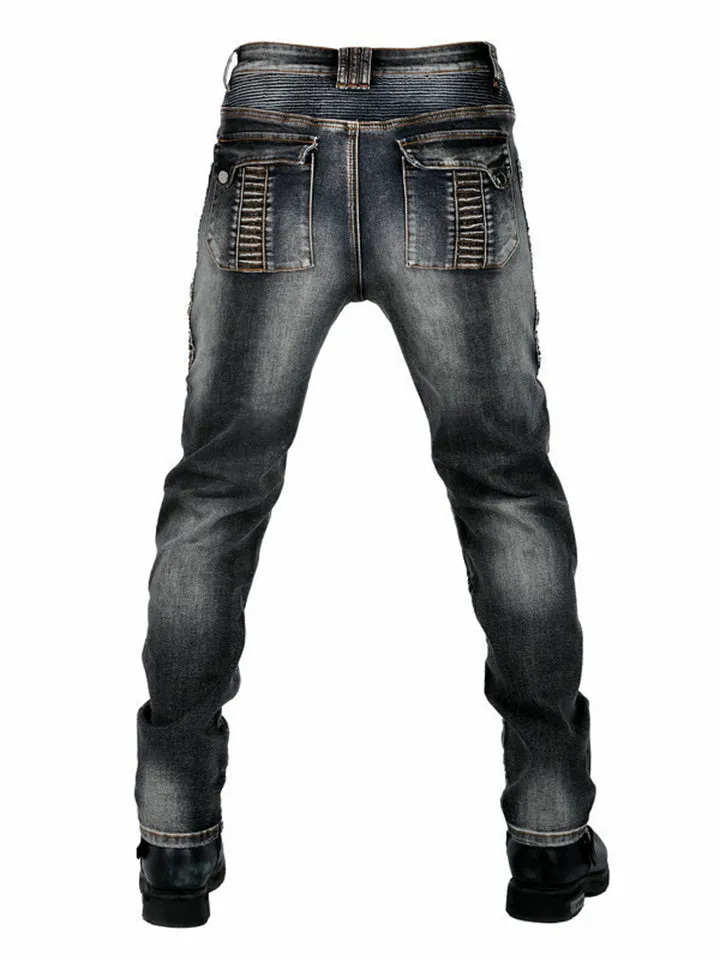 Men's Kevlar Stretchy Retro Motorcycle Jeans with Knee & Hip Protector