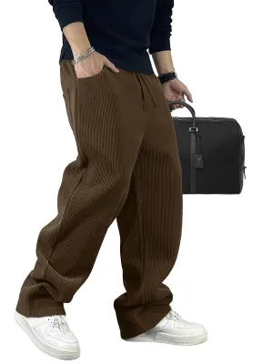 Men's Loose Corduroy Pants with Drawstring and Elastic Waist