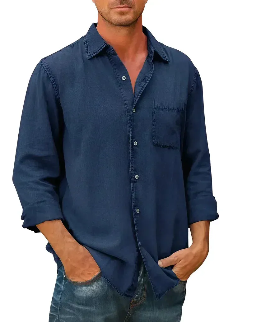 Men’s Relaxed Button-Up Cotton Linen Shirt for Everyday Wear