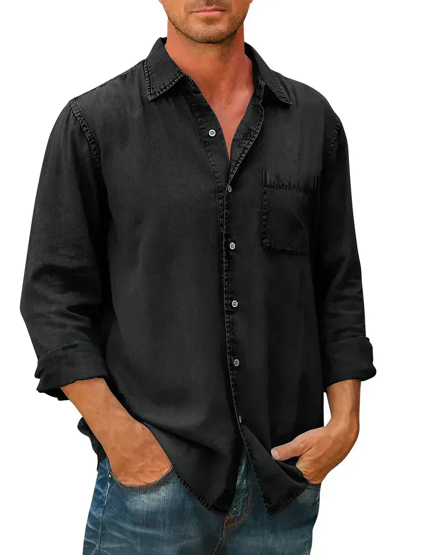 Men’s Relaxed Button-Up Cotton Linen Shirt for Everyday Wear