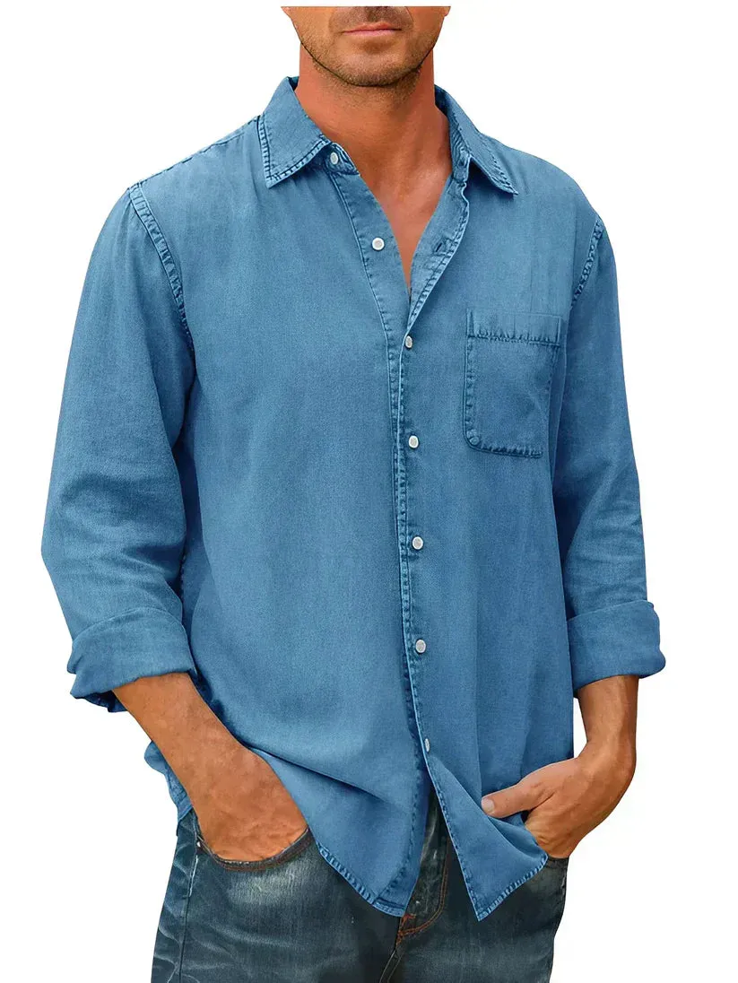 Men’s Relaxed Button-Up Cotton Linen Shirt for Everyday Wear