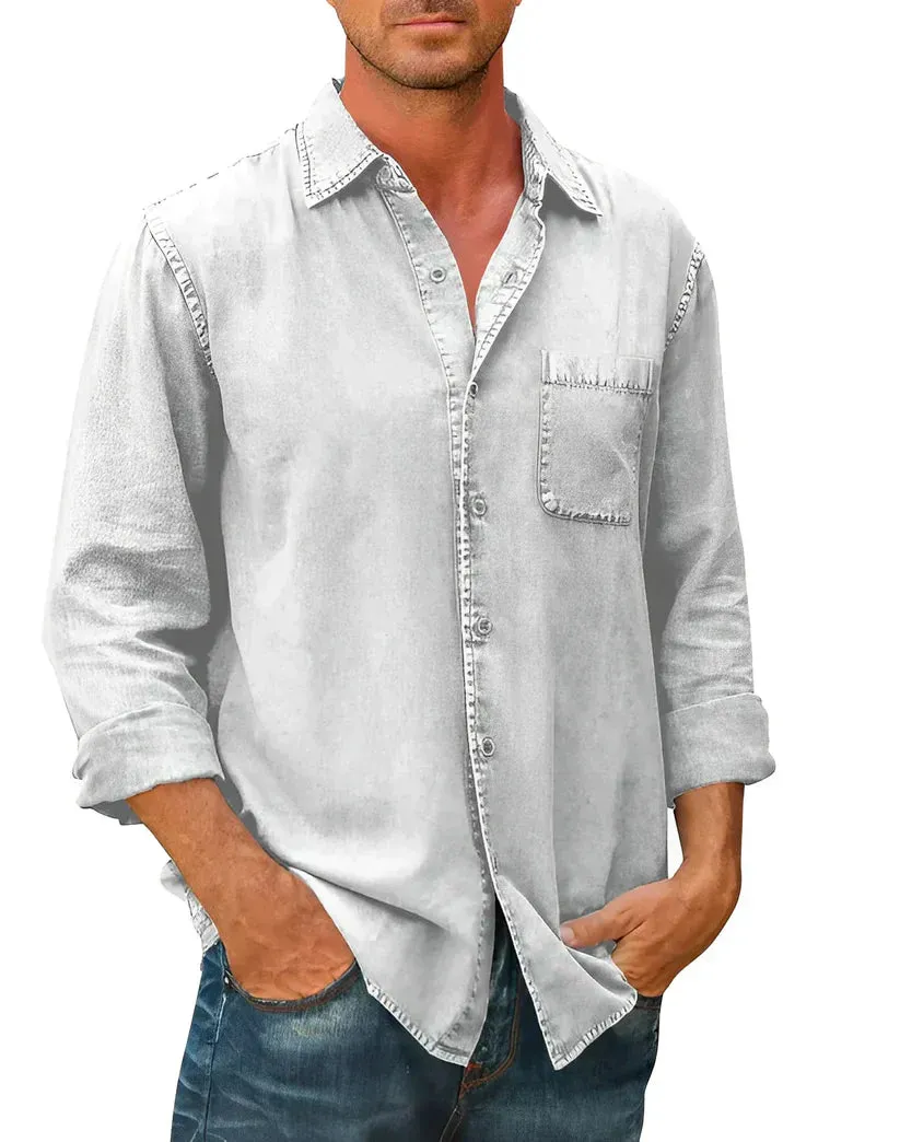 Men’s Relaxed Button-Up Cotton Linen Shirt for Everyday Wear