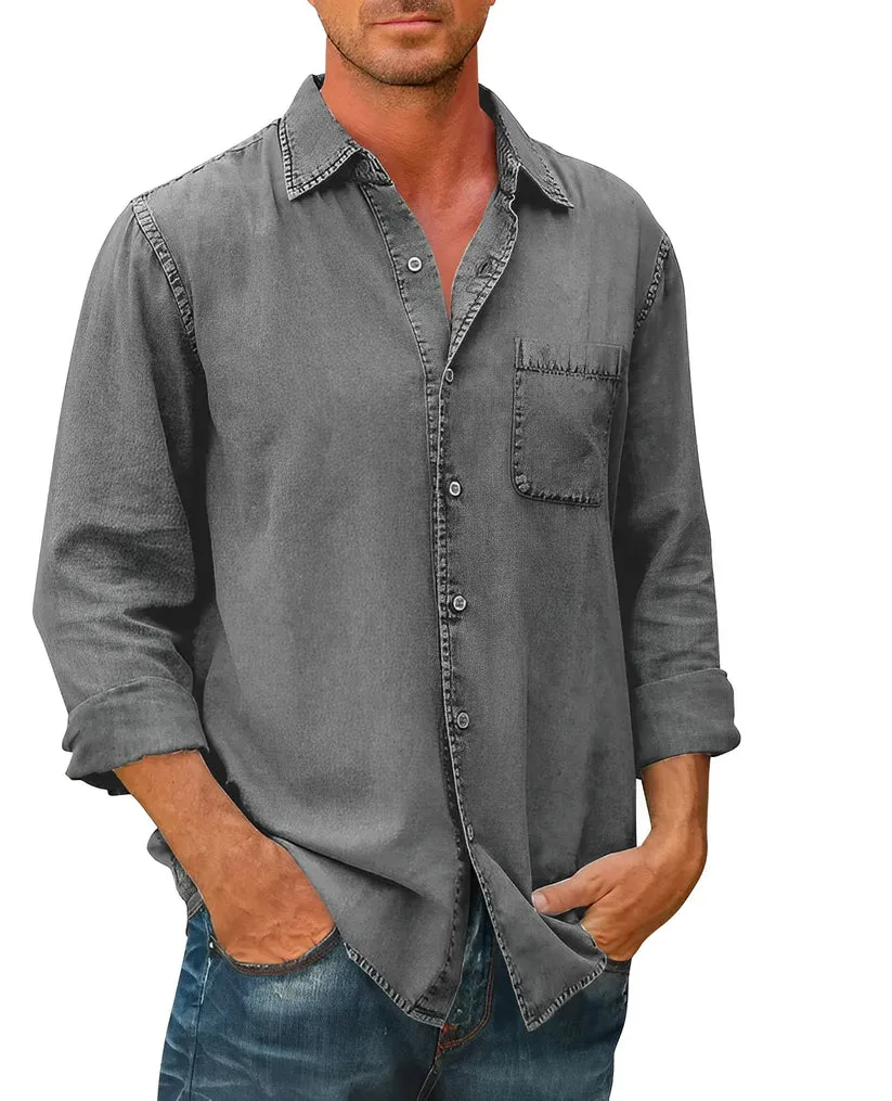 Men’s Relaxed Button-Up Cotton Linen Shirt for Everyday Wear