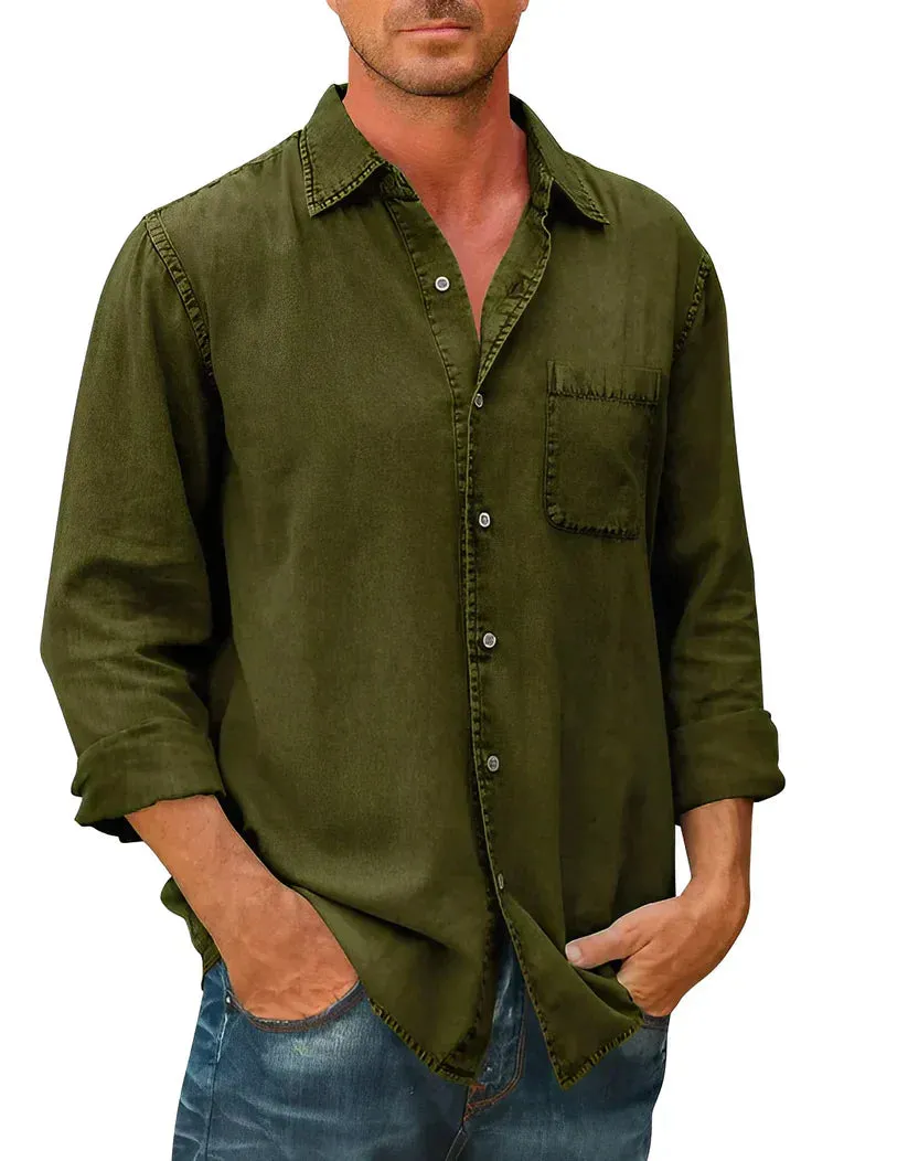 Men’s Relaxed Button-Up Cotton Linen Shirt for Everyday Wear