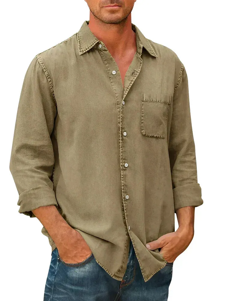 Men’s Relaxed Button-Up Cotton Linen Shirt for Everyday Wear
