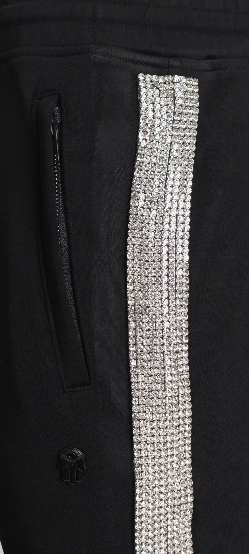 Men's Shine Collection Pants with Side Diamonds-Black