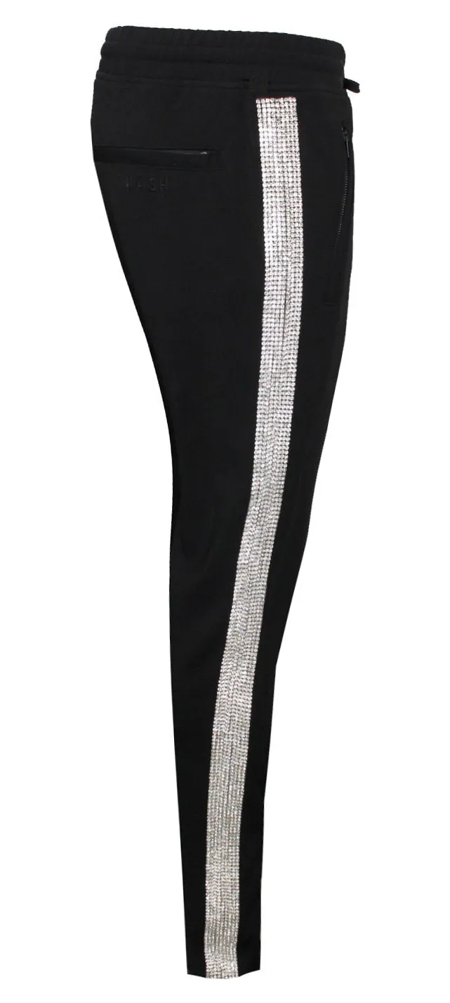 Men's Shine Collection Pants with Side Diamonds-Black