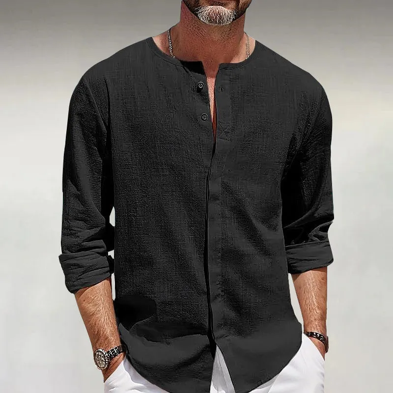 Men's Solid Buttons Long Sleeve Linen Shirt