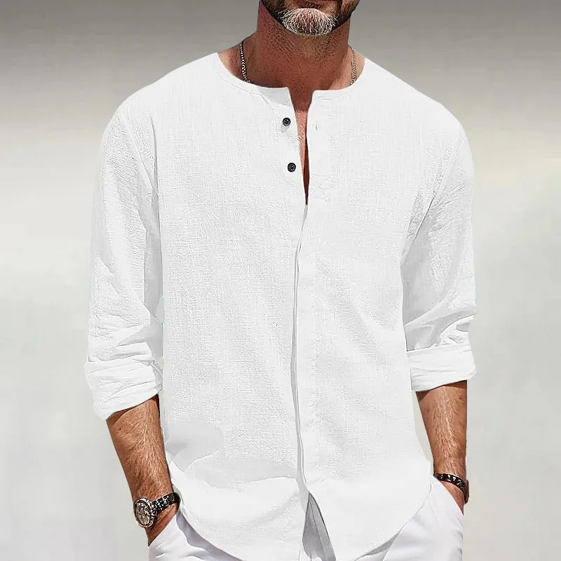 Men's Solid Buttons Long Sleeve Linen Shirt