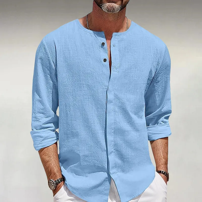 Men's Solid Buttons Long Sleeve Linen Shirt