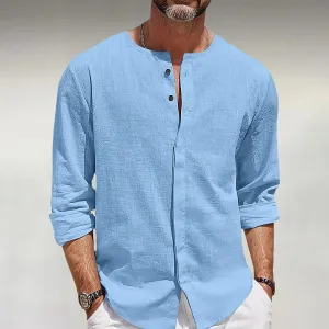 Men's Solid Buttons Long Sleeve Linen Shirt