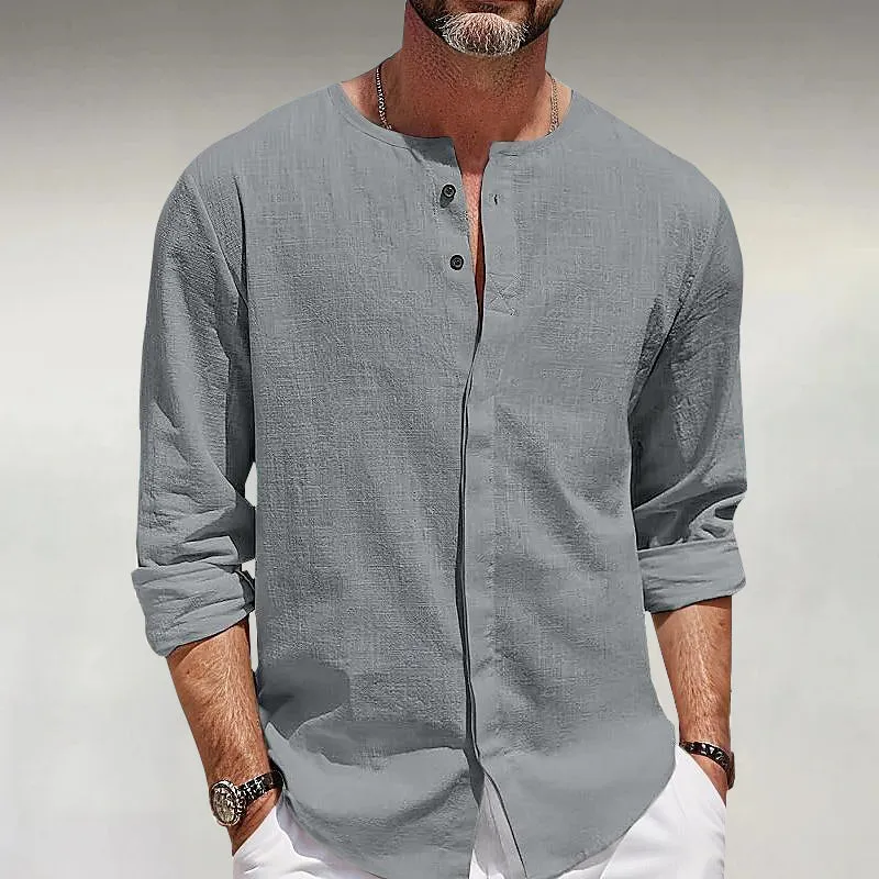 Men's Solid Buttons Long Sleeve Linen Shirt
