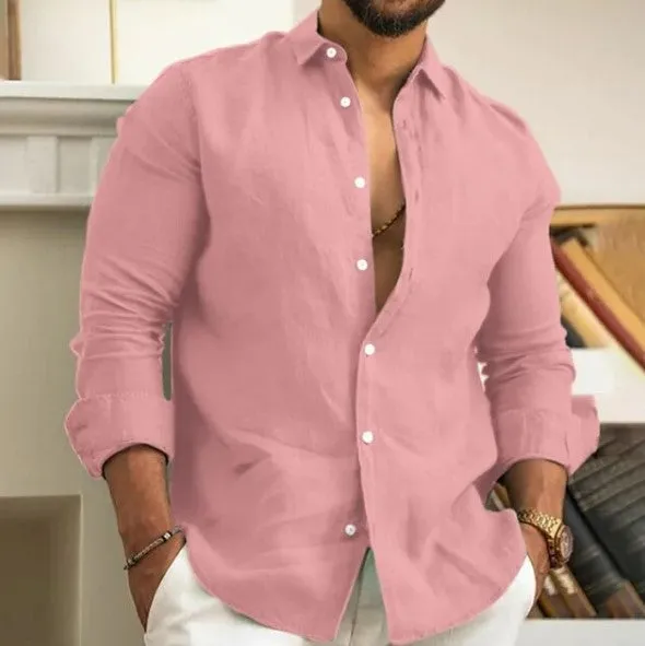 Men's Solid Color Long Sleeve Linen Shirt