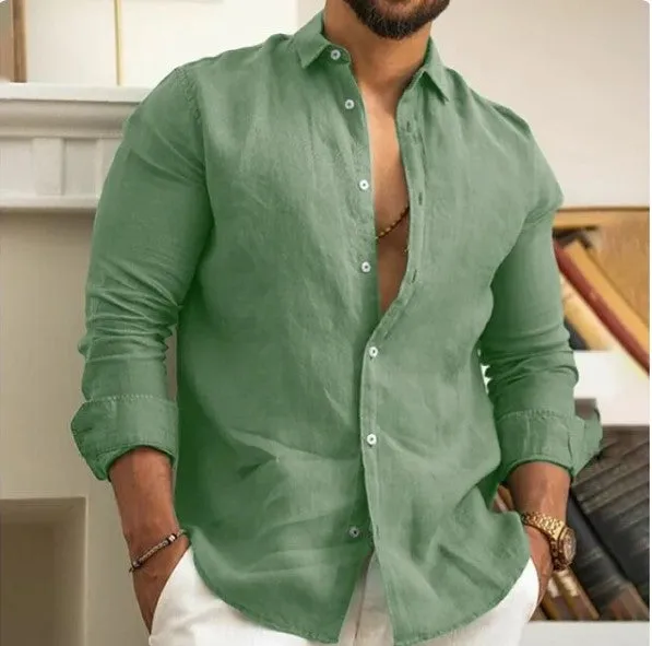 Men's Solid Color Long Sleeve Linen Shirt