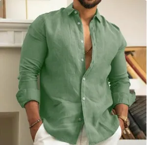 Men's Solid Color Long Sleeve Linen Shirt